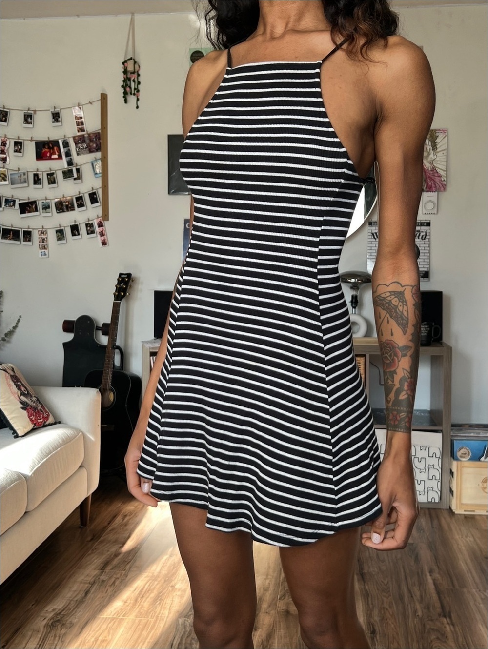 Forever 21 Black and White Striped Ribbed Dress